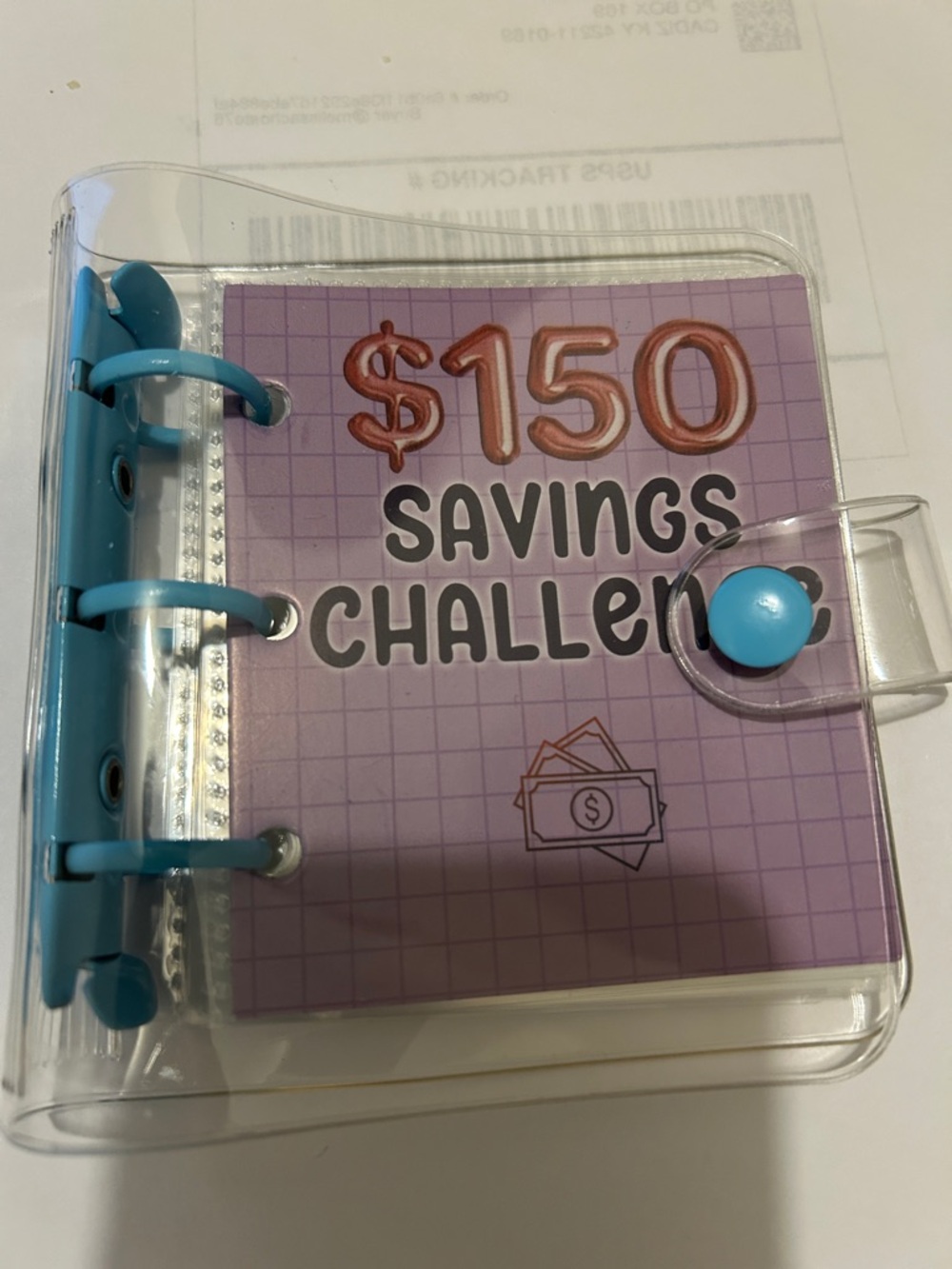 $150 Savings Challenge Mini Binder - Purple Cover with Teal Accents
